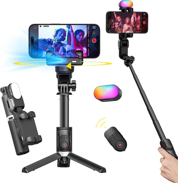 AOCHUAN Gimbal Stabilizer for iPhone Gimbal w/360° Rotation-M1 Pro Black | Auto Face Tracking and Wireless Remote for TIK Tok, YouTube, Vlog, 4 in 1 Gimbal Stabilizer Sefie Stick Tripod by AOCHUAN
