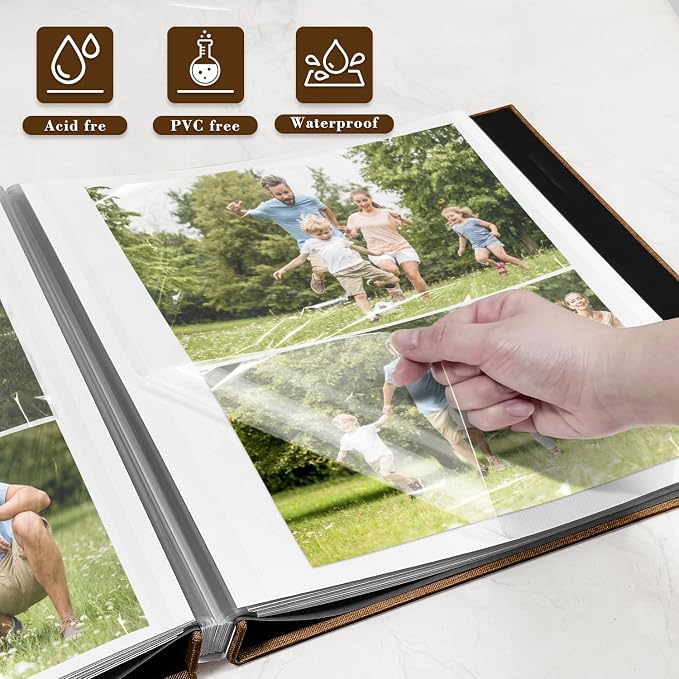 Large Photo Album Self Adhesive, DIY Scrapbook Album for 4x6 8x10 10x12 Pictures, 60 Pages Brown Linen Cover Memory Book, Ideal Gift for Family Wedding Baby Christmas Anniversary - Image 4