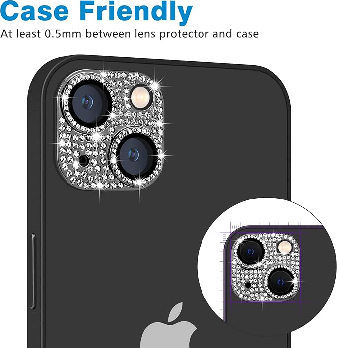 for iPhone 13 & iPhone 13 Mini Camera Lens Protector, Bling 3D Rhinestone Sparkle Diamond 9H Tempered Glass Camera Cover Anti Scratch Shockproof Metal Lens Screen Full Protective Cover - Image 4