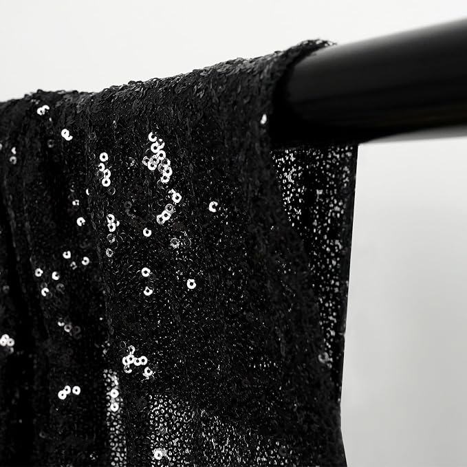 Poise3EHome Black Sequin Backdrop, 10Ft x 10Ft Glitter Photography Background Curtains, Sequence Drapes for Party Baby Shower Wedding Birthday Christmas Thanksgiving Halloween Decoration - Image 3
