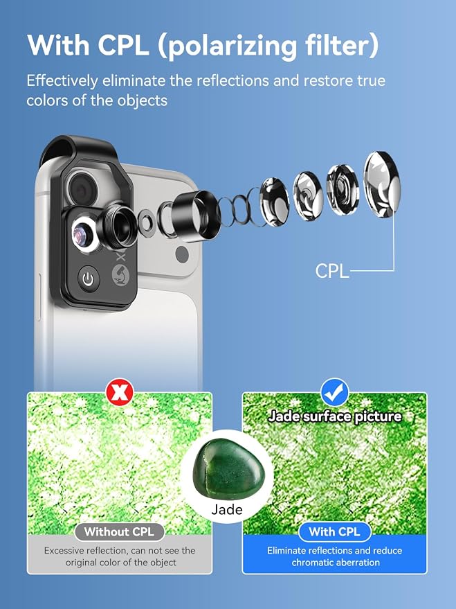 Phone Microscope 200X with LED Light & CPL Filter, Pocket Microscope Camera Attachment for iPhone & Android, No App Needed, STEM Science Gift for Kids, Coin, Jewelry, Plants, Small Objects Inspection - Image 3