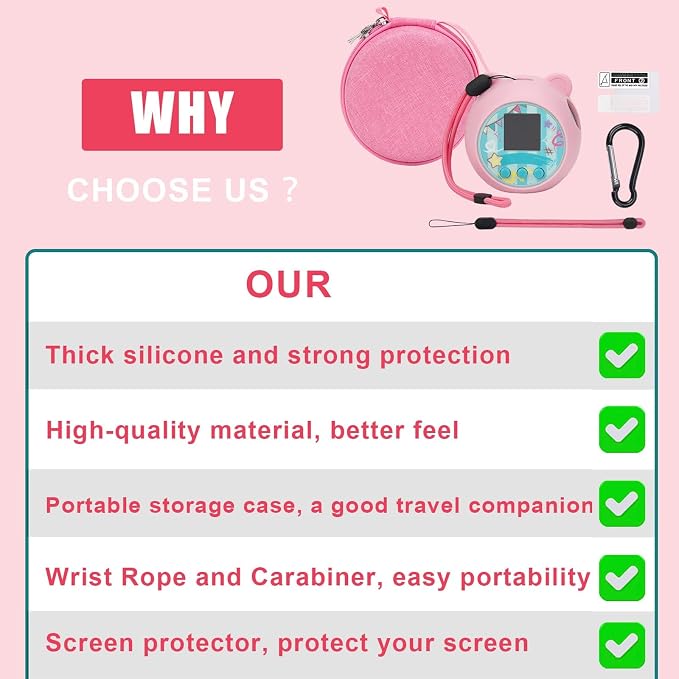 YouKnow Travel Case and Silicone Cover Compatible with Punirunes Interactive Toy Digital Pet, with Full Coverage PET Clear Film (Silicone and Carrying Case) (Pink) - Image 3