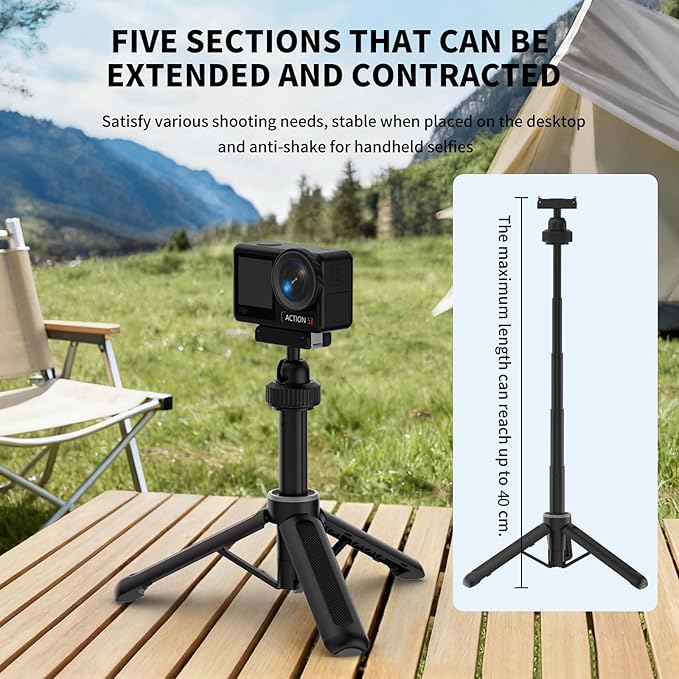 Magnetic Quick Release Extension Rod Compatible with DJI Osmo Action 5 Pro/4/3/360, Extendable Selfie Stick Tripod, Black, Portable Vlog Monopod with Non-Slip Grip - Image 5