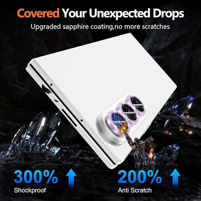 for Samsung Galaxy Z Fold 8 Ultra Camera Lens Protector, Individual Metal Ring Tempered Glass Lens Cover, [Strong Adsorption] Scratch Resistant Ultra-Thin HD Clear Lens Cover, 1 Set-Purple Sparkly - Image 5