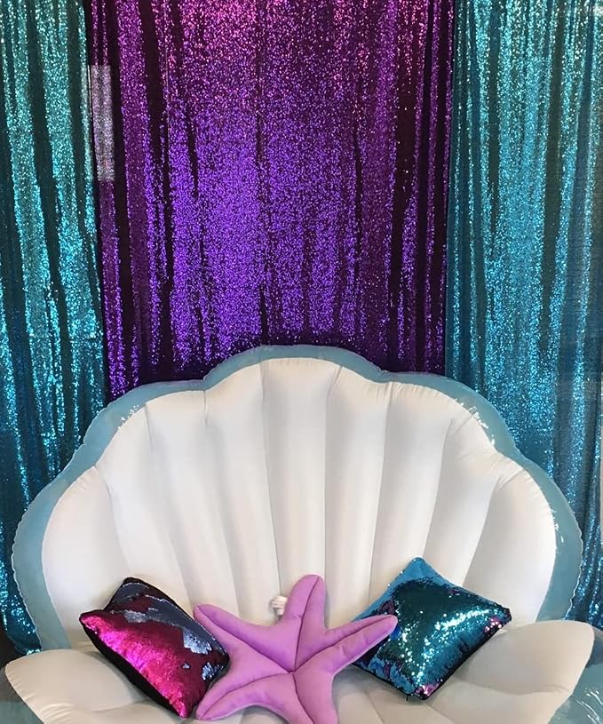 Poise3EHome 2ft x 8ft Teal Sequin Backdrop Curtains 2 Panels for Photography Party Decoration, Teal - Image 6