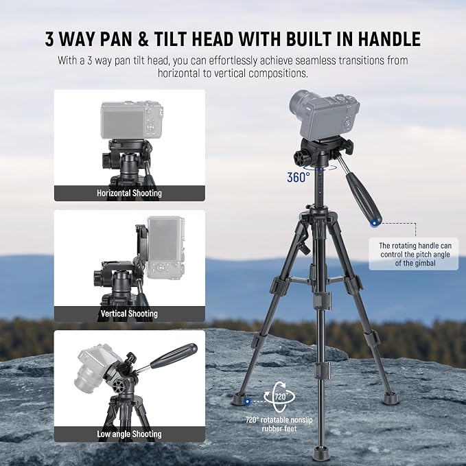 NEEWER Basic Mini Desk Tripod for iPhone & Camera with 3 Way Pan Tilt Head, Handle & Remote, Metal Portable Table Top Video Phone Tripod with 1/4" Plate for DSLR Camera Camcorder, Max Load 13lb, TP02 - Image 2