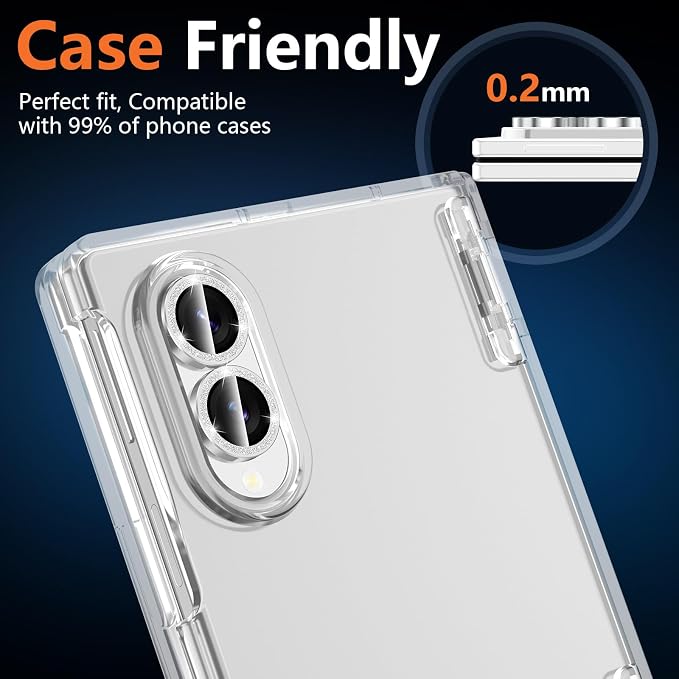 for Samsung Galaxy Z Fold 8 Camera Lens Protector, Individual Metal Ring Tempered Glass Lens Cover, [Strong Adsorption] Scratch Resistant Ultra-Thin HD Clear Lens Cover, Silvery Sparkly - Image 6