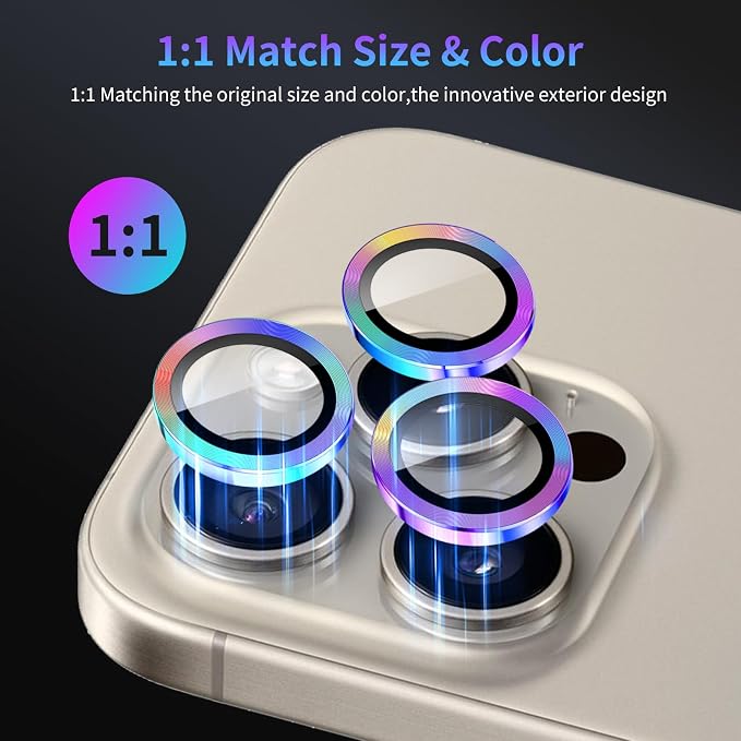 Camera Lens Protector for iPhone 15 Pro/iPhone 15 Pro Max,1 Pack | Tempered Metal Glass Camera Cover, HD Clear Anti-Scratch Lens Screen Protector Film,Case Friendly,Colorful Titanium - Image 5
