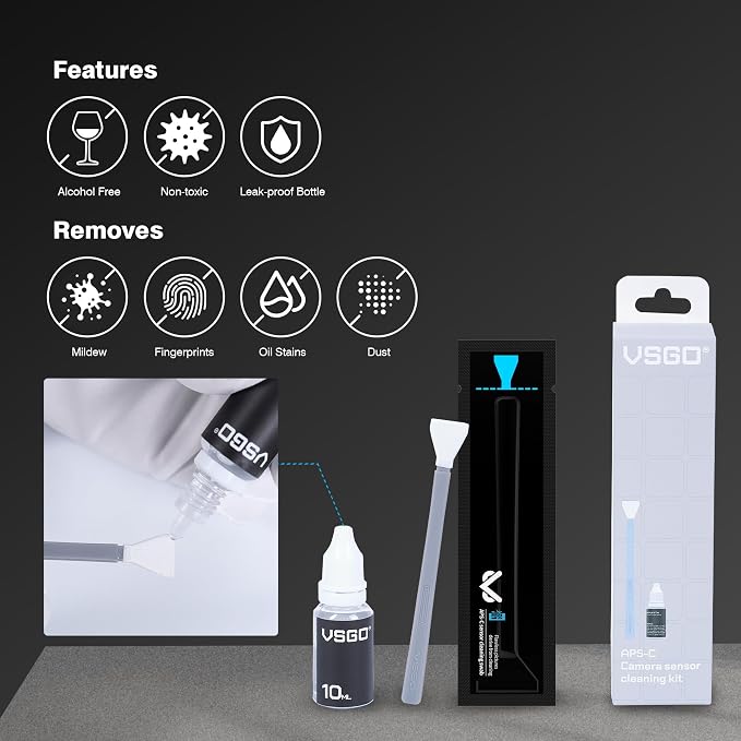 VSGO APS-C Sensor Cleaning Kit | for Nikon Sony Canon DSLR Camera Cleaning, 6Pcs 16mm Sensor Cleaning Swabs & 10ml Sensor Cleaner, VS-S02-6 - Image 2