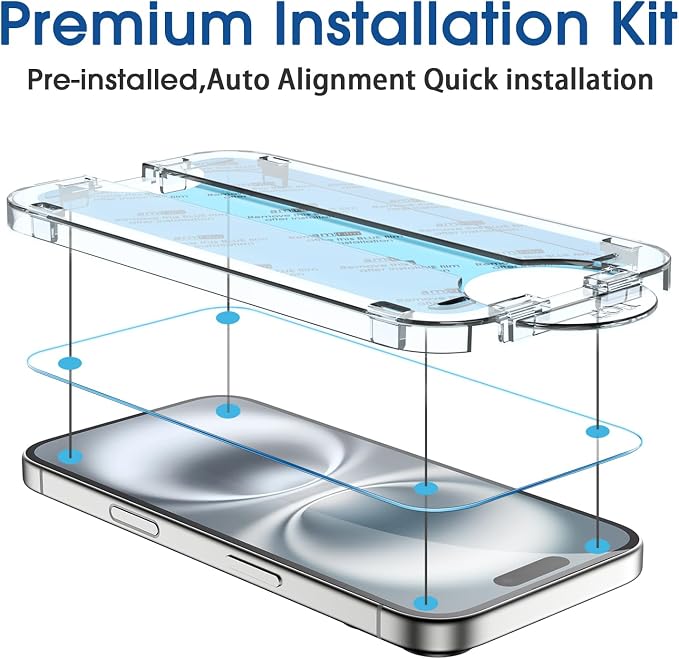 amFilm OneTouch for iPhone 16 Screen Protector 6.1'' Tempered Glass | Auto-Alignment, 30s Install, Bubble Free, Scratch & Drop Protection, HD Clear, Camera Lens Protector[2+2 Pack] (16-6.1'') - Image 3