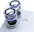 Compatible for iPhone 17 /iPhone 16 /iPhone 16 Plus Camera Lens Protector Glitter, Clear Acrylic Plus Aluminium Alloy Ring 9H Tempered Glass Screen Camera Cover Glitter Blue+Blue by KANOSAN