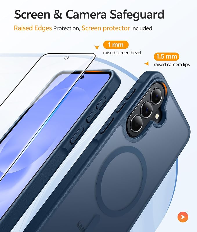 FNTCASE for Galaxy A37/A36 5G Phone Case, Fit for Magsafe, Screen Protector | Translucent Matte Magnetic Back, 14FT Military Grade Drop Protection, Shockproof Protective, for Samsung A37 Cover, Blue - Image 4