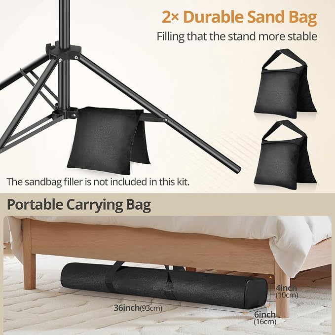 10x7ft Photo Backdrop Stand Kit with 6x9ft Black Backdrop Screen | Portable Photography Frame, Adjustable Support kit with 6 Clamps, Carry Bag for Photo, Video Recording, Streaming, Decoration - Image 6
