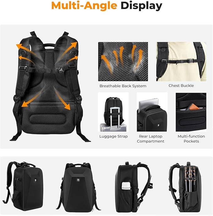 K&F CONCEPT Camera Backpack,Hardshell Photography DSLR Camera Bag | 15-15.6 Inch Laptop Compartment, Waterproof, Hard Shell Camera Case, Compatible with Canon/Nikon/Sony/DJI Mavic Drone, B07 - Image 4