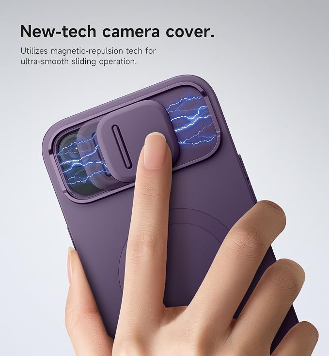 SURITCH for iPhone 14 Plus/15 Plus Case with Magnetic Camera Slide Cover and Adjustable Kickstand, Compatible with MagSafe, Shockproof Bumper Case Slim Protective Cover 6.7 Inch, Dark Purple - Image 4