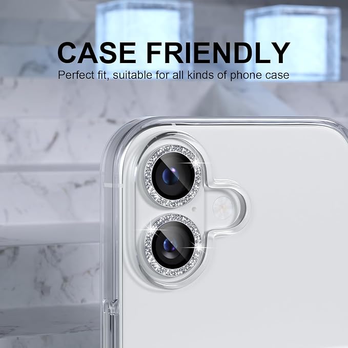 Choiche for iPhone 17 Camera Lens Protector Bling, Glitter-Silver | Ultra HD, 9H Tempered Glass Camera Cover Screen Protector Metal Individual Ring Decoration Accessories, 2-Lens, 6.3-inch - Image 4