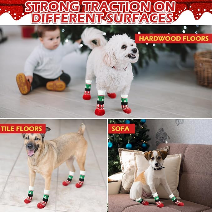 EXPAWLORER Christmas Anti-Slip Soft Dog Socks for Hardwood Floor,Warm Dog Shoes,Paw Protectors for Cold Pavement,Prevent Licking,Traction Control for Small Medium Large Senior Dogs - Image 6