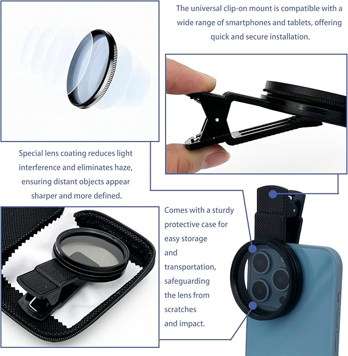 52mm Clip-On Circular Polarizer (CPL) Lens Filter Kit – Professional Phone Camera Filter for iPhone 17–11 & Compatible DSLR Cameras - Image 3