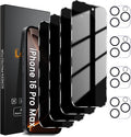 Lesakit 4+4 Pack Privacy Screen Protector for iPhone 16 Pro Max 6.9-Inch with 4 Pack Camera Lens Protector, Anti Spy Tempered Glass Film 9H Hardness Case Friendly by Lesakit