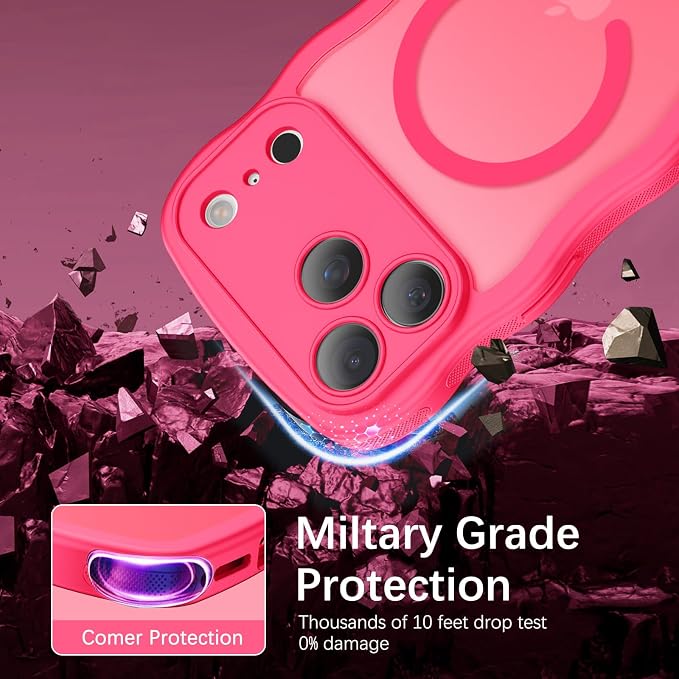 BENTOBEN Magnetic for iPhone 17 Pro Max Case, Cute Wavy [Full Camera Protection][Compatible with MagSafe] Matte Anti-Slip Bumper Women Girls Boys Protective Cover for 17 ProMax 6.9", Hot Pink - Image 7