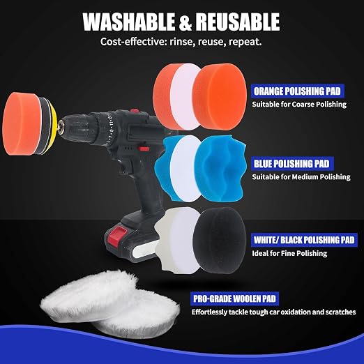 133 PCS Sanding Disc Drill Polishing Kit Sanding Attachment, 3 Inch Wet Dry Headlight Restoration Kit, Hook and Loop Sandpaper Buffing Pads with Rotary Tools for Car Wood Metal Glass Resin Expoxy - Image 5