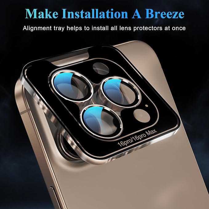 YWXTW Camera Lens Protector for iPhone 16 Pro/iPhone 16 Pro Max, [1 Step Installation Tray] Tempered Glass Screen Protector Metal Individual Camera Cover Accessories (Desert Titanium-2Pack) - Image 5