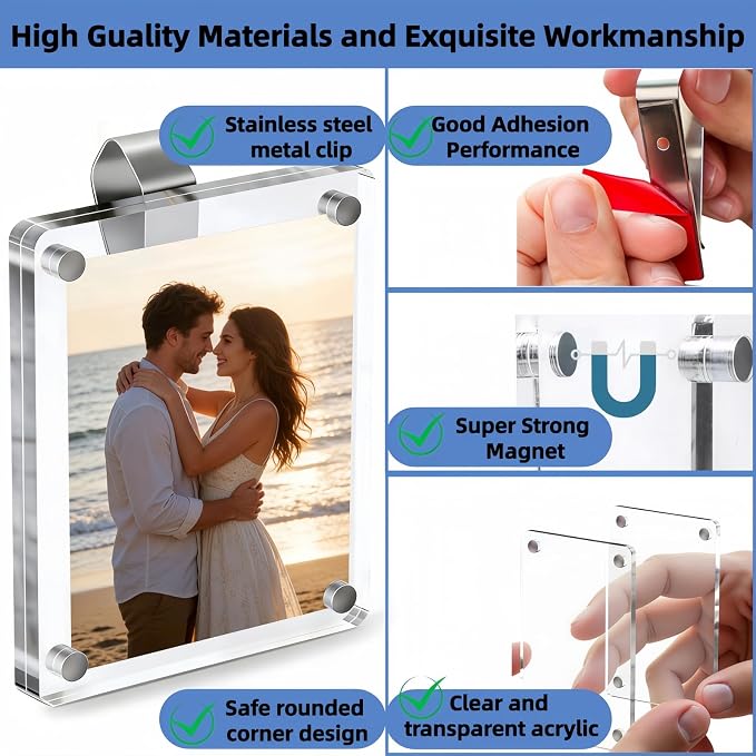 2 Pack Car Picture Holder, Clear Acrylic Magnetic Car Visor Photo Clip | Clear Anti-yellow Acrylic, Strong Magnets & Stable Metal Clip; Horizontal/Vertical Display, Personalized Car Picture Frame - Image 3