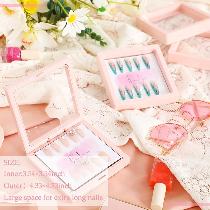 meekoo 30 Pcs Press on Nail Packaging Box with 90 Pcs Adhesive Double Sided Tape Artificial Nail Display Case Storage Container Box Acrylic Packaging Organizer for Art Home Salon(Pink) - Image 3