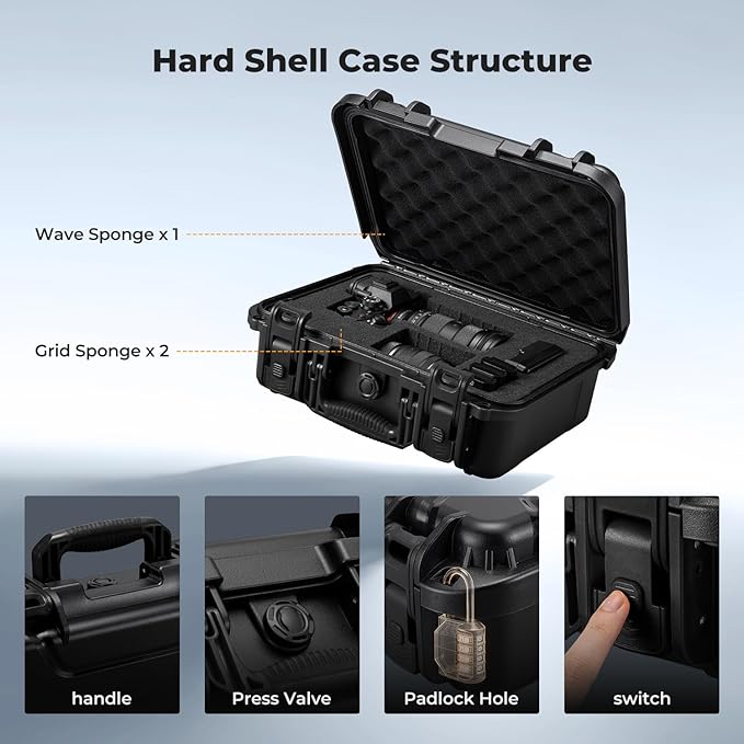 K&F CONCEPT Waterproof Hard Case, IP67 Protective Case with Pre-Scored Foam | Pick & Pluck Foam, Waterproof, Dustproof, Shockproof, HardShell Case for Camera & DJI Drone & Equipment Storage, BC01 - Image 3