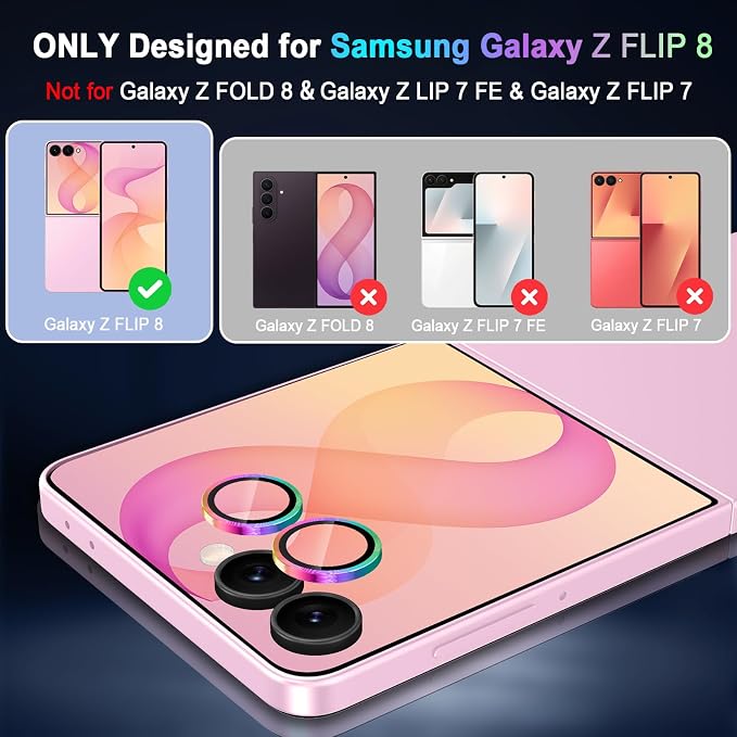 Meshine for Samsung Galaxy Z Flip 8 Camera Lens Protector,Scratch Proof,Strong Adsorption,9H Hardness with Metal Ring Camera Cover,Ultra Thin Case Friendly,Accessories Lens Protector,Colorful - Image 2
