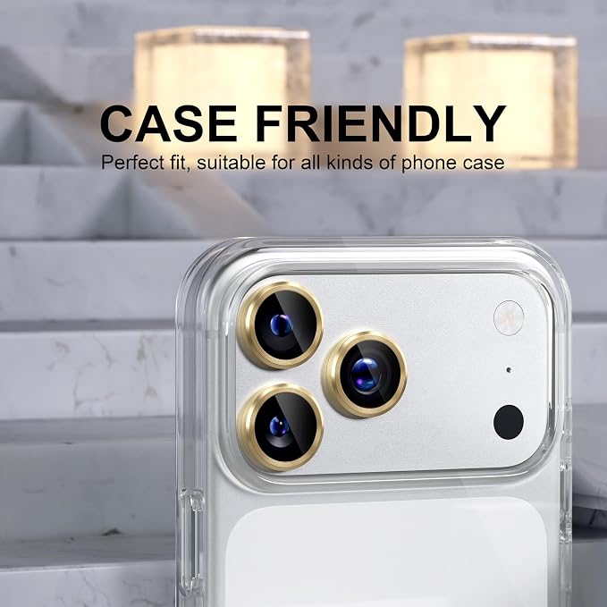 Choiche for iPhone 17 Pro/iPhone 17 Pro Max Camera Lens Protector | Ultra HD, 9H Tempered Glass Camera Cover Screen Protector Metal Ring Decoration Accessories (Gold) - Image 4