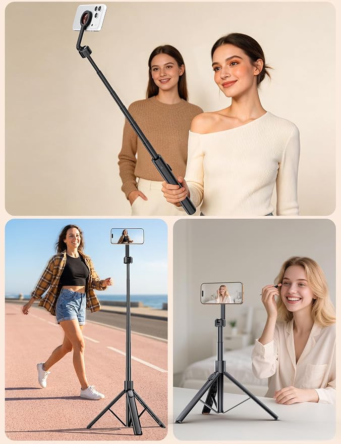 ANXRE 71" Magnetic Phone Tripod with Universal Clamp,N Mag3 Selfie Stick | Extra Tall, Rechargeable Remote, Comapct Phone Stand for Travel Vlogging Filming, Compatible with iPhone/Samsung/Android - Image 7