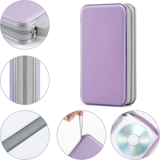 UENTIP CD Case,96 Capacity Hard Plastic DVD Case Holder for Car Home Travel | CD DVD Storage,Zipper Closure,Scratch-Resistant Sleeves,Stay Away Dust and Damp,Storage Music Video Gaming Discs Blu-ray - Image 3
