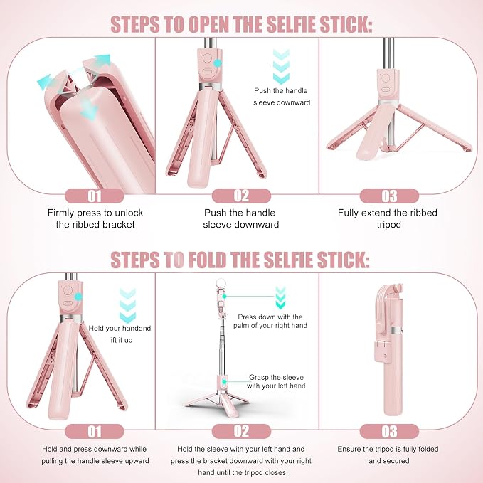 Selfie Stick with Rechargable Remote & Light (1PC), Tripod for iPhone, Cell Phone Stand for Video Recording, Portable Travel Essentials Smartphone Mount Holder, Extendable Vlogging Filming Accessories - Image 5