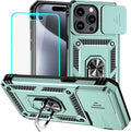 HNHYGETE for iPhone 15 Pro Case with HD Screen Protector: [Military Grade 20ft. Drop Tested] Slide Camera Cover Ring Shockproof Protective Phone Case for - iPhone 15 Pro (Dark Green) by HNHYGETE