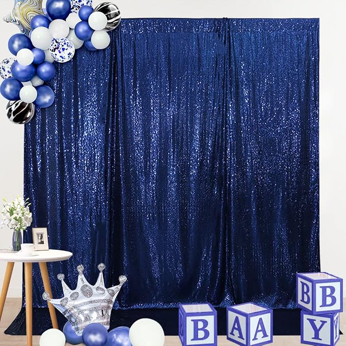 SquarePie 5x7ft Navy Blue Sequin Backdrop, High Density Non-Transparent Glitter Curtain for Photography, Birthday, Wedding Party Decorations, Thick Solid Background with 4" Rod Pocket, 1 Panel - Image 9