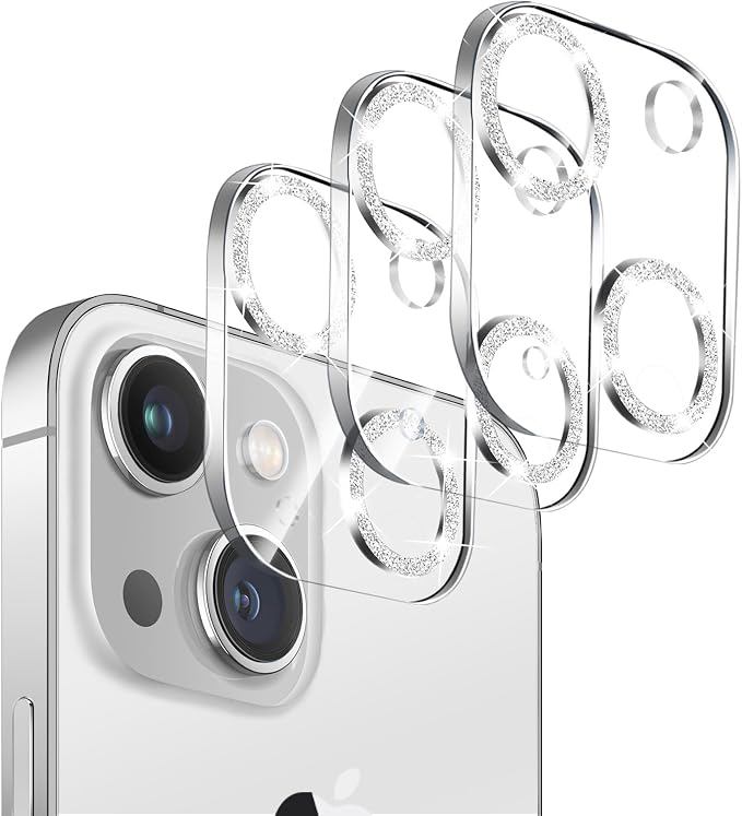 3 Pack Dengduoduo Tempered Glass Camera Lens Protector for iPhone 14 6.1" & iPhone 14 Plus 6.7", Glitter Bling Diamond, Ultra HD, 9H Hardness, Anti-Scratch, Case Friendly, Easy to Install [No Affect on Night Shots] by Dengduoduo