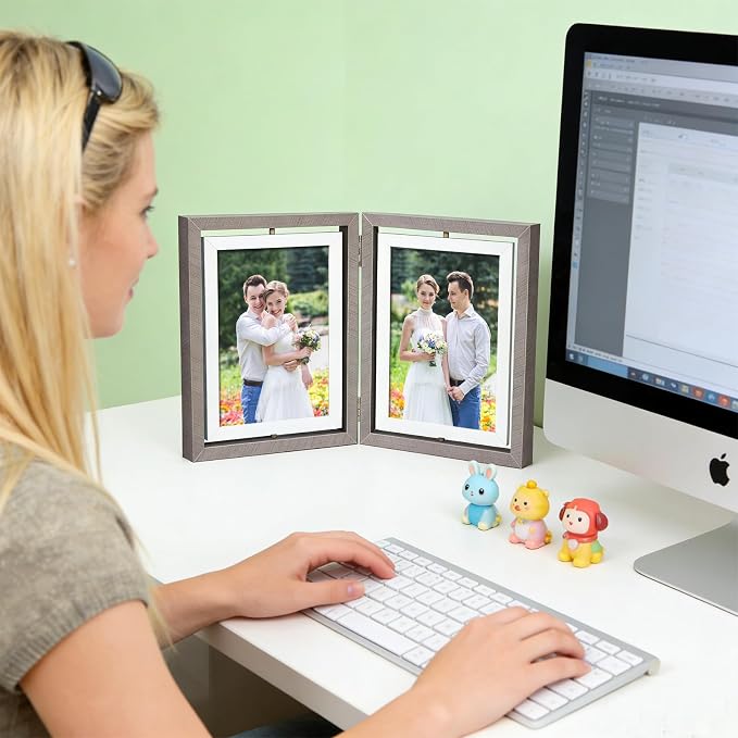 4X6 Rotating Picture Frame Collage Wooden 4x6 Double-Sided Picture Frame Multiple Desktop Display, Gray Hinges Foldable Family Photo Frames Office Desk Decor Gifts for Women Her Moms - Image 5