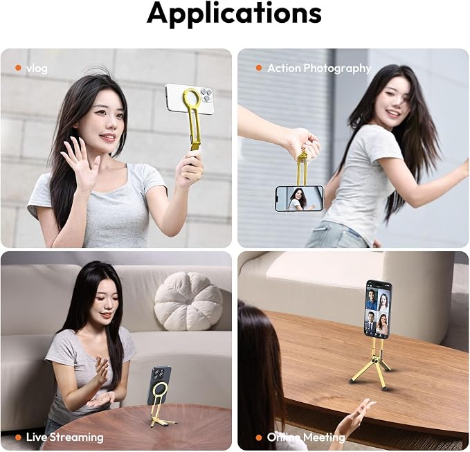 ULANZI MA30 Magnetic Phone Tripod Stand for iPhone - Aluminium Maglock Smartphone Mini Tripod Pocket Cell Phone Stand Strong Magnet Quick Mount Compatible with iPhone 17 16 15 14 13 12 Series, Gold - Image 5