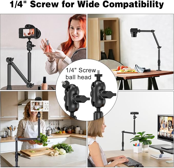 Overhead Camera Mount for Desk, 30.9" Foldable Camera Desk Mount Stand with 1/4" Screws, 360° Rotation 3-Sections Tabletop Holder with C-Clamp for DSLR, Digicam, Webcam, Mini Projector, Microphone - Image 7