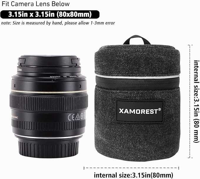Camera Lens Case Lens Bag Compatible (3.15" x 3.15"(Canvas, Black)) - Image 2