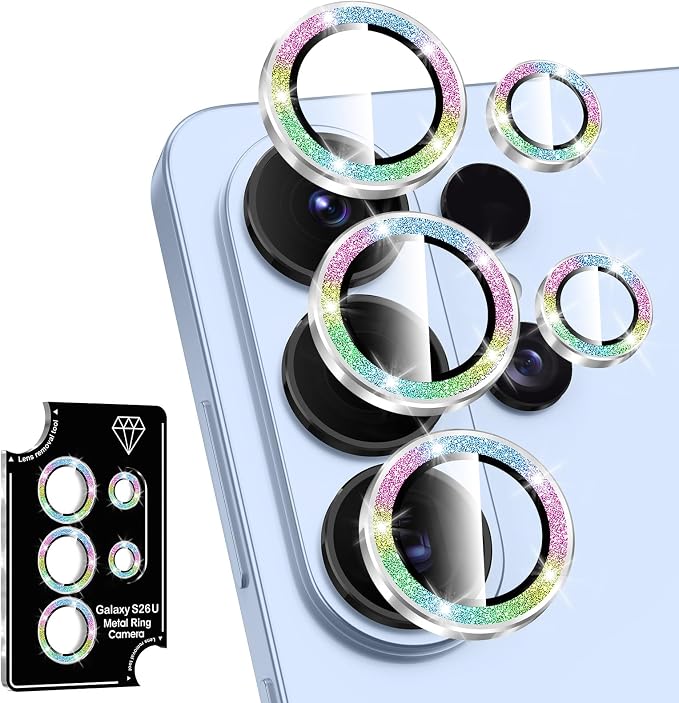 for Samsung Galaxy S26 Ultra Camera Lens Protector, Individual Metal Ring Tempered Glass Lens Cover, [Strong Adsorption] Scratch Resistant Ultra-Thin HD Clear Lens Cover,1 SetColorful Sparkly by Btscase