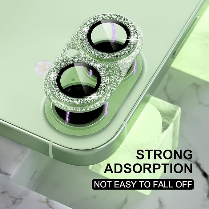 Choiche for iPhone 17 Camera Lens Protector, Glitter-Sage | Bling Metal Camera Cover with 9H Tempered Glass Lens Screen Protector Accessories, Strong Adsorption, Case-Friendly - Image 6