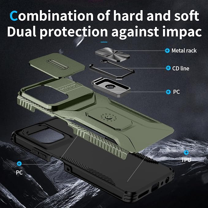 for Moto G Play 5G 2025 Case with Sliding Camera Lens Cover,HD Screen Protector,360° Rotating Ring Kickstand,AYMECL Military-Grade Shockproof Protective Cover for Motorola G Power 2025,Army Green - Image 4