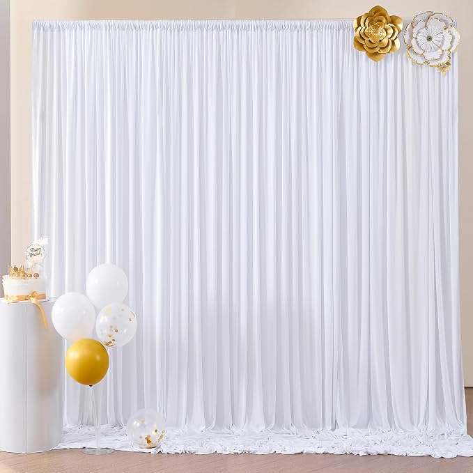 Wrinkle Free White Backdrop Curtain for Parties, Polyester Photo Backdrop Drapes for Weddings Birthday Photography Background Parties Baby Shower, 10ft x 8ft - Image 3