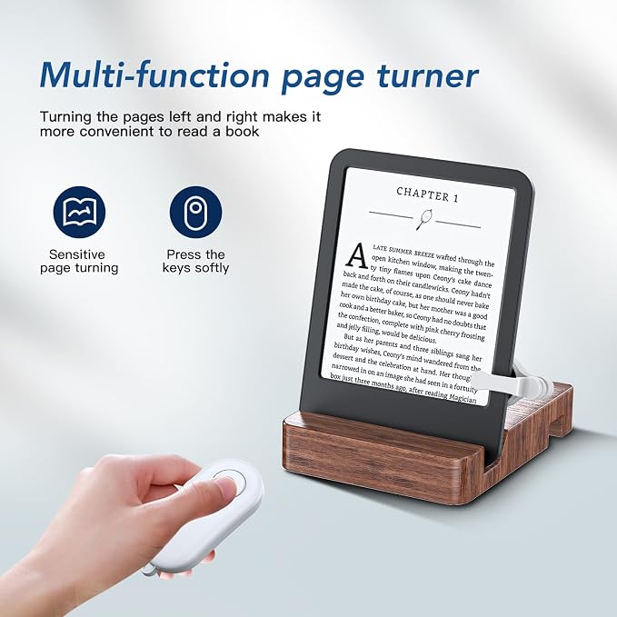 Remote Control Page Turner for Kindle Paperwhite Oasis Kobo eReaders,Kindle Clicker Page Turner Accessories for iPhone,iPad, Android Tablets Reading Novels,Video Record&Shutter Selfie (Light White) - Image 2