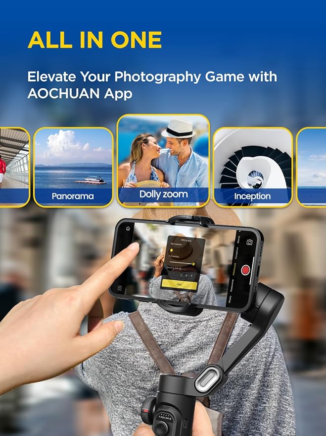 AOCHUAN Smart XE w/Focus/Object Track Gimbal Stabilizer for iPhone Gimbal | Foldable Handheld Phone Stabilizer for Video Recording, 3-Axis Gimbal for iphone 17 16 15 Pro Max,Face/Object Tracking in APP - Image 5