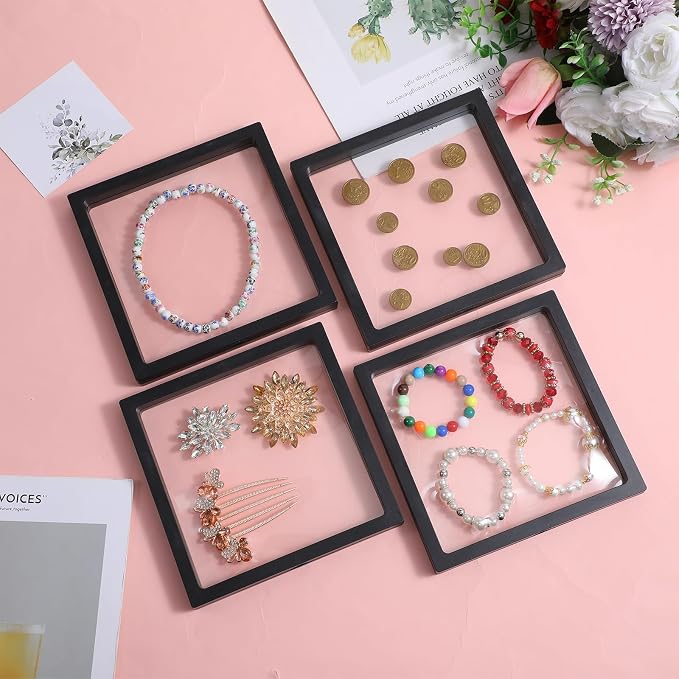 10Pcs 3D Floating Frame Display Case, 7x7x0.8 inch Transparent PE Film Suspension Storage Box with Stands, Floating Frame Display Holder Stand for Jewelry Coins Medals Collectibles, Fossils - Image 4