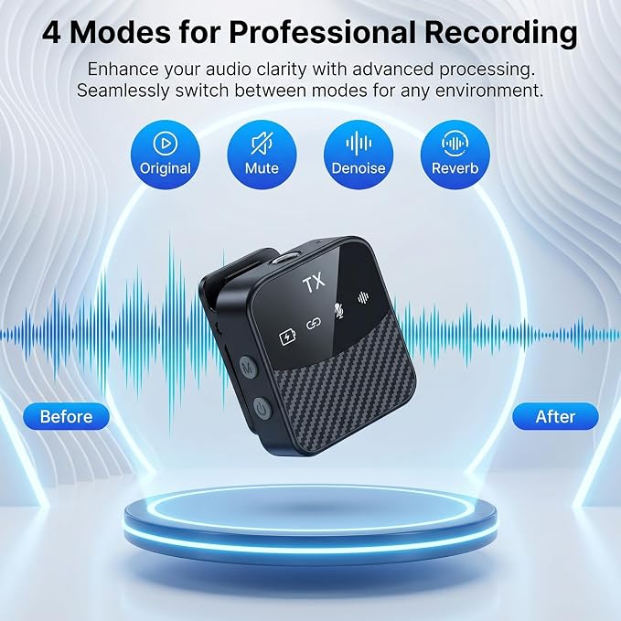Wireless Lavalier Microphone, Mini Compact Lapel Mic with Magnetic Clip & Charging Case, 25H Long Battery Life, Noise Reduction, Dual Interface for iPhone Android Video Recording Vlogging Podcast - Image 3