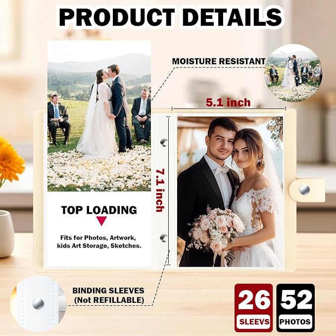 2 Pack Small Photo Albums 5x7 Pictures, 104 Photos Total, Beige | Leather Cover, Buckle Design, Acid-Free Pages, Top-Loading Pockets, Compact Carry, Photos Postcards & Artwork - Image 4
